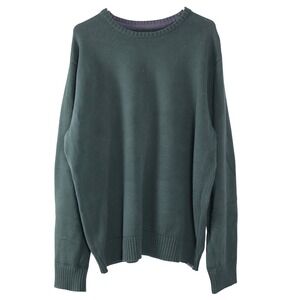 Eddie Bauer Mens XL Forest Green Cotton Crew Neck Knit Sweater Solid Classic